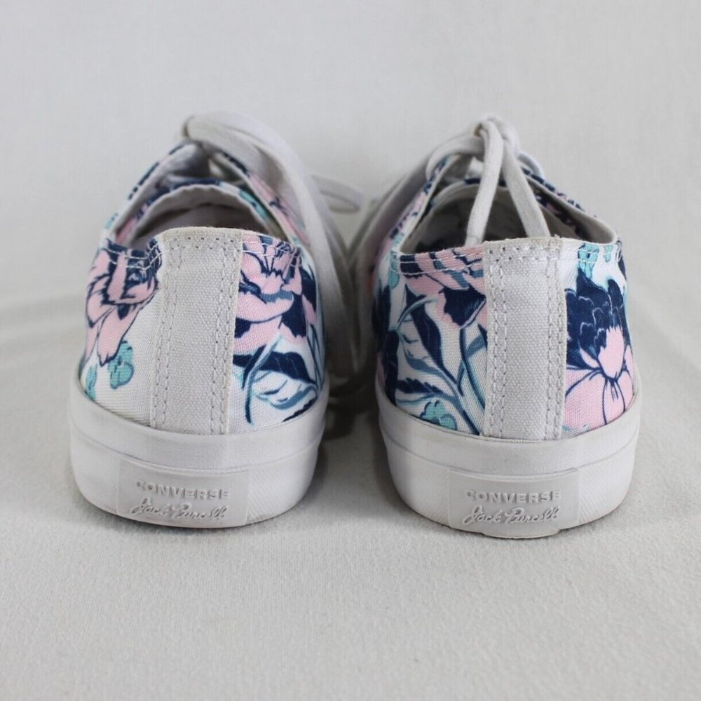 Converse Jack Purcell Womens Sz 7 White Blue Pink Floral Low Top Canvas Sneaker - Picture 5 of 10